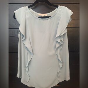 LOFT Light Blue Ruffle Short Sleeve Top